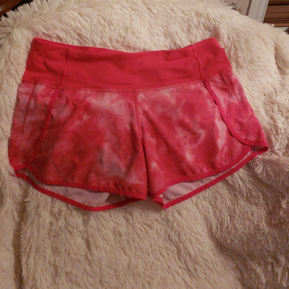 Lululemon Pink Tie-Dye Speed Shorts.